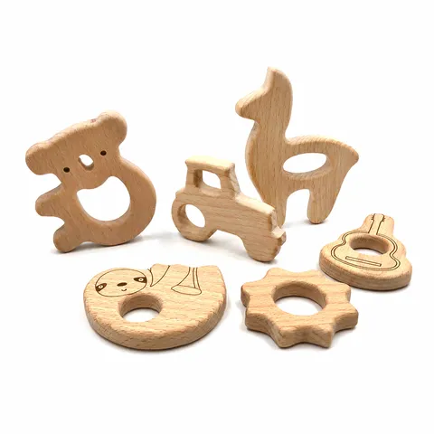 Natural Beech Wood Baby Teether Animal Shape DIY Teething Toy Koala Car Sloth Pacifier Clip Jewelry Making