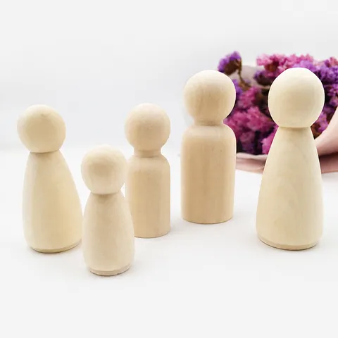 Unfertige Holzpuppen Rohe Holzfiguren Naturholz Handwerk DIY Malerei Ornamente Für Kinder