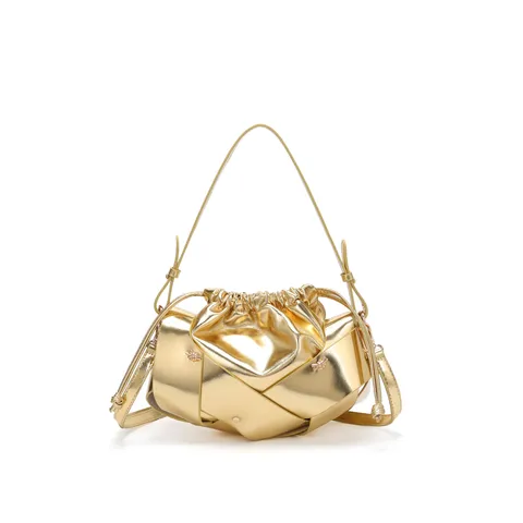 Sac Bandoulière Plissé Tissé en Cuir PU pour Femme Sac Épaule Sous Bras Rétro Couleur Unie Sac à Main Casual Quotidien