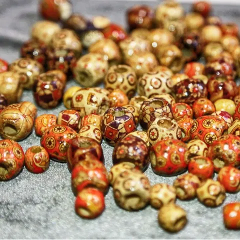 Perles En Vrac En Bois Colorées Perles En Bois Imprimées Florales Pour Fabrication Bijoux DIY Tresses Dreadlocks