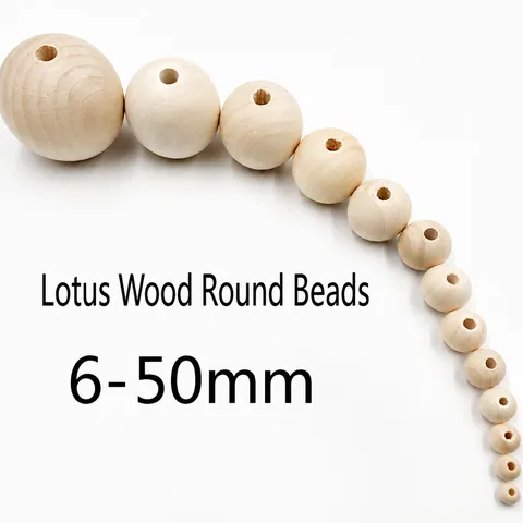 Perles Rondes Vrac en Bois Naturel Perles à Grand Trou pour Fabrication de Bijoux DIY Bracelet Collier Accessoires
