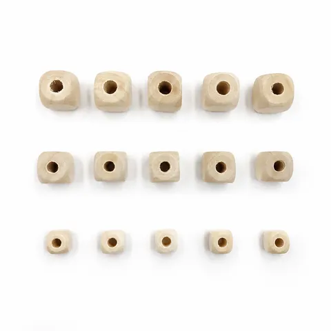 Perles en Vrac en Bois de Schima Naturel Perles d'Espacement Carrées Rondes Bricolage Fabrication de Bijoux Dés en Bois Accessoires