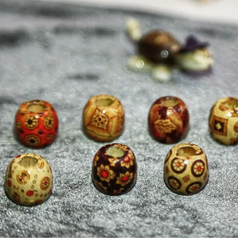 Perles En Vrac En Bois Colorées Perles En Bois Imprimées Florales Pour Fabrication Bijoux DIY Tresses Dreadlocks