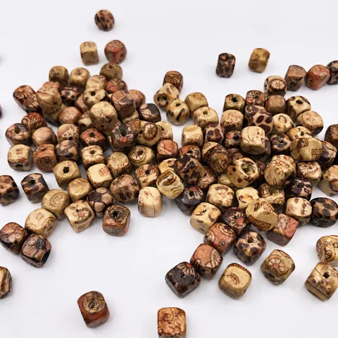 Colorful Printed Square Wooden Beads Mixed Color Wood Beaded Craft DIY Jewelry Making Accessories