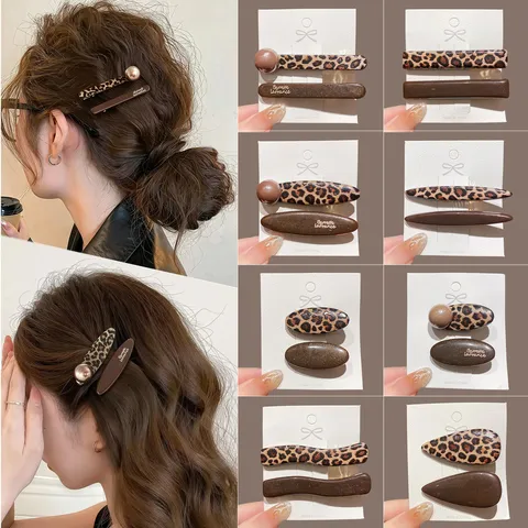 Vintage Leopardenmuster Harz Haarklammer Für Damen Mode Legierung Haarnadel Mit Künstlicher Perle Haarschmuck Für Tägliche Verabredung Deko