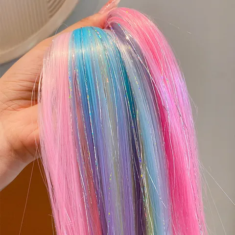 Mädchen Bunte Haarverlängerung Clip-in Synthetisches Haarteil Mit Glitzer Pailletten Sparkle Prinzessin Stil Haarschmuck Für Party