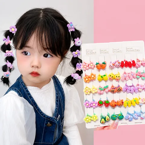 Cartoon Baby Hair Ties Polyester Elastic Rubber Bands Cute Flower Animal Fruit Hair Rings For Kids Infants No Damage Hair Accessories