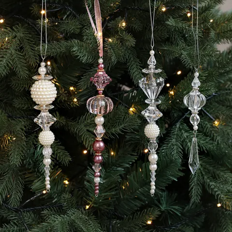 Ornements d'Arbre de Noël en Plastique Acrylique Pendentifs Suspendus en Glaçon avec Künstliche Perles d'Imitation pour Décoration de Maison de Noël
