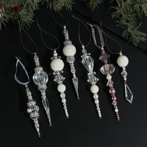 Ornements d'Arbre de Noël en Plastique Acrylique Pendentifs Suspendus en Glaçon avec Künstliche Perles d'Imitation pour Décoration de Maison de Noël