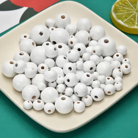 Perles en Bois Blanches Éco-Responsables Perles Rondes en Bois Dur en Vrac Pour Conception de Bijoux DIY