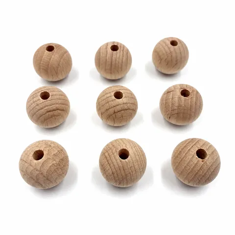 Cuentas de Madera de Haya Natural Cuentas Sueltas Redondas Sin Terminar Para DIY Clip Chupete Juguete Dentición Joyería