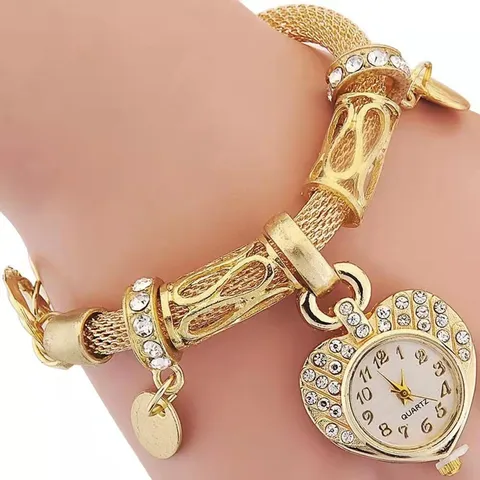 Luxus Damen Quarzuhr Elegante Legierung Edelstahl Herz Armbanduhr Mit Strass Anhänger Für Frauen Geschenk