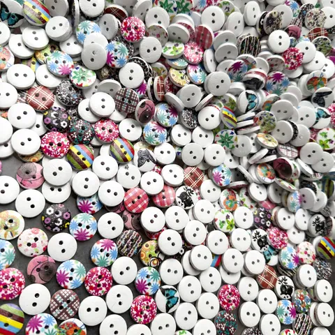Mixed Cartoon Floral Animal Print Wooden Buttons Round Wood Buttons For DIY Sewing Crafts Garment Decor