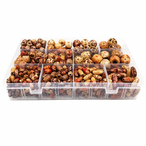 DIY Wooden Beads Mixed Pattern Loose Beads Large Hole Beads For Dreadlocks Hair Crafts Jewelry Making