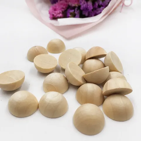 Perles Demi-Boules en Bois Naturel Accessoires Artisanat DIY Perles Vrac en Bois Non Finies Pour Fabrication de Bijoux