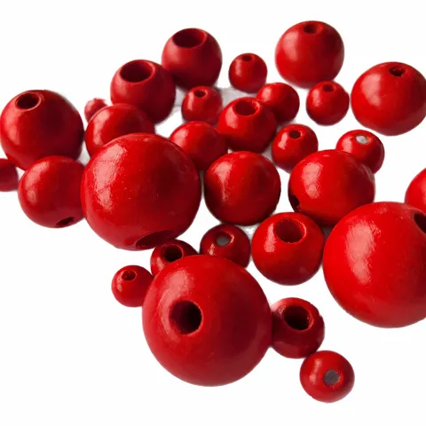 Perles Vrac en Bois Rouge Accessoires Artisanaux Ronds en Bois pour Fabrication de Bijoux DIY Perles Intercalaires en Bois Fait Main