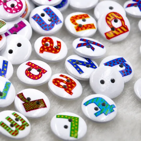 Colorful Letter Wooden Buttons Round Printed Wood Buttons For DIY Garment Sewing Craft Accessories Decorative Craft