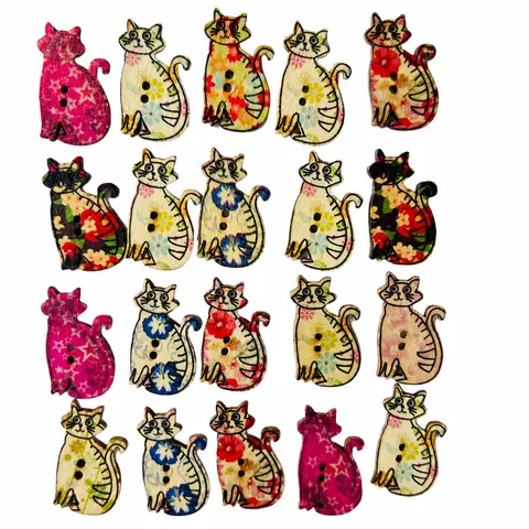 Colorful Cat Wooden Buttons Ethnic Style Printed Two Holes DIY Sewing Craft Garment Accessories For Clothing Decor