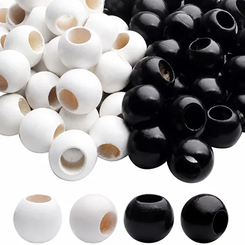 Perles en Bois Naturel Grand Trou Perles Rondes Vrac Surface Lisse Pour Fabrication de Bijoux DIY