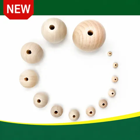 Perles Rondes Vrac en Bois Naturel Perles à Grand Trou pour Fabrication de Bijoux DIY Bracelet Collier Accessoires