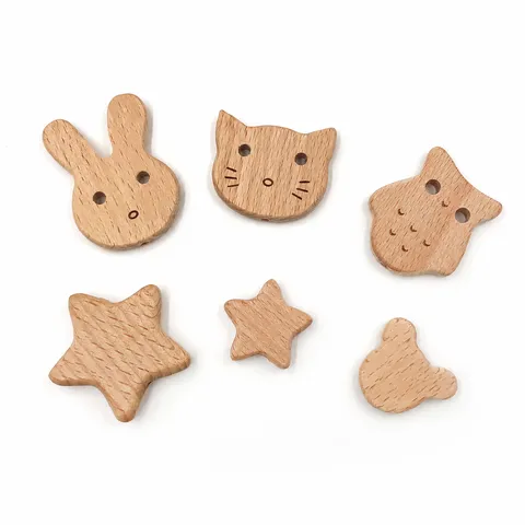Perles d'Animaux en Bois de Hêtre Naturel DIY Artisanat Perles Vrac Forme De Dessin Animé Accessoires de Bijoux de Dentition
