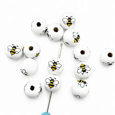 Perles en Bois DIY Artisanat Enfants Imprimé Abeille Rayée Perles d'Espacement Fabrication d'Accessoires de Bijoux en Bois