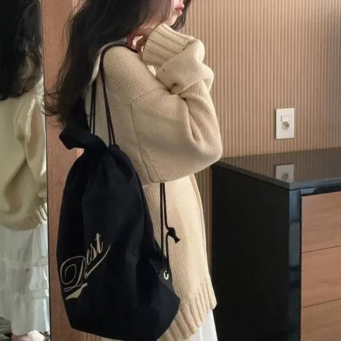 Korean Style Small Niche Design Drawstring Nylon Backpack Large Capacity Casual Fashion Commuting School Book Bag