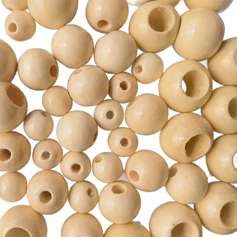 Perles Vrac en Bois Naturel Schima Vernis Incolore Grand Trou Perles Entretoises Rondes Pour Fabrication de Bijoux Bricolage