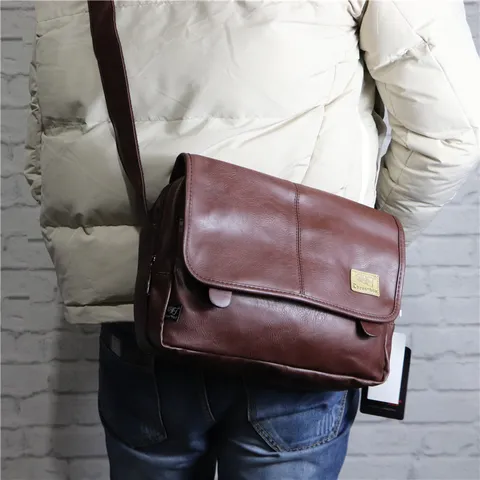 Borsa a Tracolla da Uomo in Pelle PU Vintage Retro Casual Messenger Borsa Moda Lavoro Quotidiano