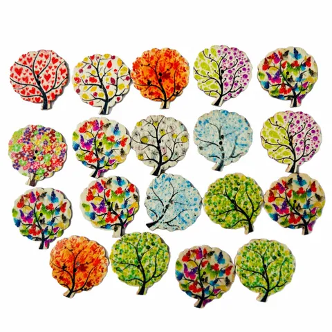 Colorful Wooden Tree Buttons Ethnic Print Large Sewing Craft DIY Decorative Wooden Buttons For Clothes Accessories