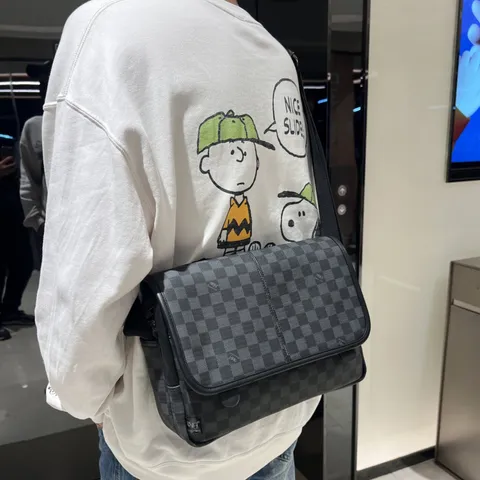 Sac Bandoulière Homme Cuir PU Casual Sac Messager Vintage À Carreaux Sac Épaule Tendance Mode Pour Trajet Quotidien