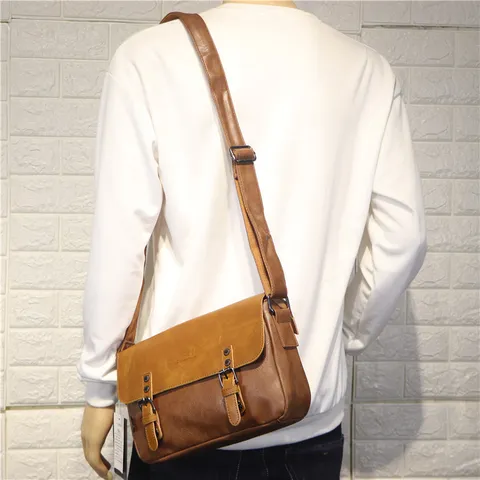 Herren Vintage Leder Umhängetasche Lässig Klappenschnalle Crossbody Tasche Multi-Pocket Motorrad Tasche Messenger Tasche Für Männer