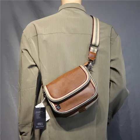 Borsa a Tracolla in Pelle PU Casual da Uomo Borsa a Spalla con Strisce alla Moda Piccola Borsa a Messaggero Vintage Borsa da Lavoro Giornaliera per Uomini