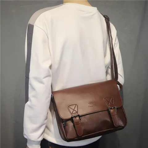 Borsa a Tracolla da Uomo in Pelle PU Vintage Casual Borsa a Tracolla Spalla Retro Scuola Lavoro Borsa per Uomini
