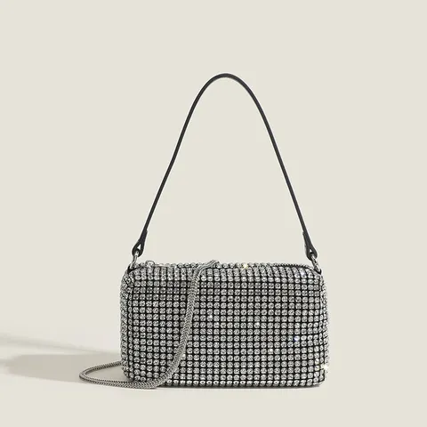 Sac de Soirée en Strass Femme Mode Paillettes Cristal Pochette Sous les Aisselles Sac à Bandoulière Avec Chaîne Sangle de Perles