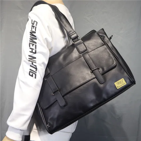 Borsa a Tracolla Casual da Lavoro per Uomo in Pelle PU Grande Capacità Cartella Crossbody Borsa da Viaggio per Laptop Multi Tasca