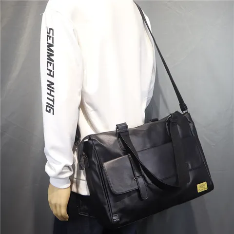 Borsa a Tracolla Casual da Lavoro per Uomo in Pelle PU Grande Capacità Cartella Crossbody Borsa da Viaggio per Laptop Multi Tasca