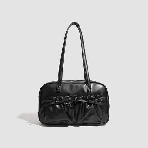 Sac Bandoulière pour Femmes en Cuir PU Design Niche Mode Sac Boston Polyvalent Sac à Main Décontracté avec Nœud Sac Axillaire Quotidien