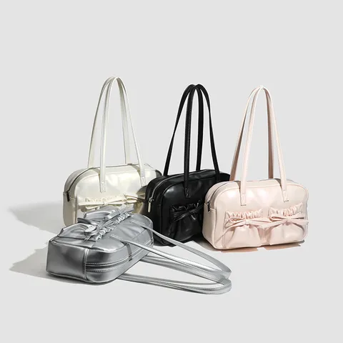 Sac Bandoulière pour Femmes en Cuir PU Design Niche Mode Sac Boston Polyvalent Sac à Main Décontracté avec Nœud Sac Axillaire Quotidien