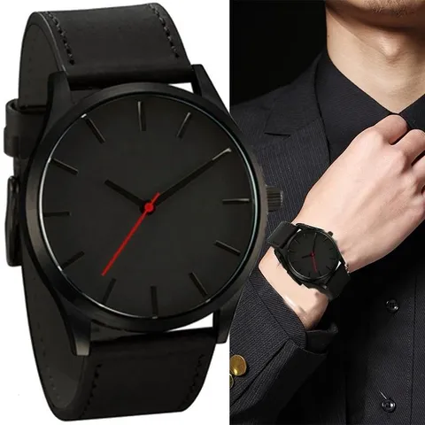 Men Casual Quartz Watch Alloy Case Faux Leather Band Large Round Dial Minimalist Scale Sporty Wristwatch Trendy Clock Gift For Men