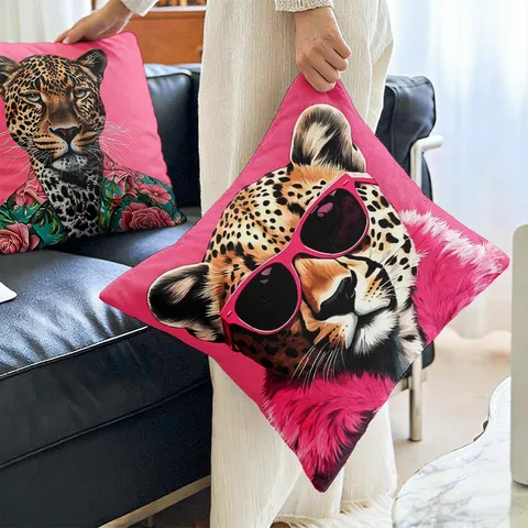 Federa per Cuscino con Motivo Leopardo Animale Selvaggio Tropicale Bohemien Federa Quadrata Decorativa per Divano di Casa Auto Soggiorno