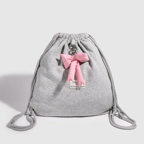 Sac à Dos Cordon Polyester Décontracté pour Femmes Minimaliste Niche Mignon Nœud Cartable d'Étudiant Léger Sac de Jour