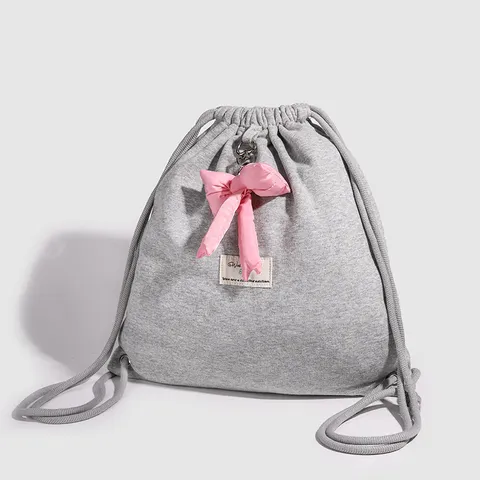 Sac à Dos Cordon Polyester Décontracté pour Femmes Minimaliste Niche Mignon Nœud Cartable d'Étudiant Léger Sac de Jour