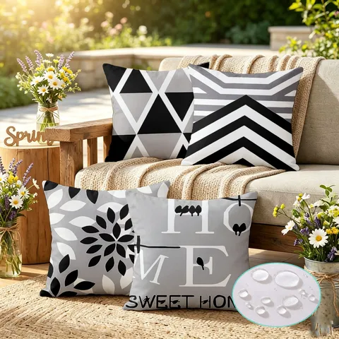 Waterproof Geometric Print Pillow Cover Modern Polyester Cushion Cover For Outdoor Garden Sofa Living Room