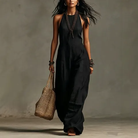 Women's Summer Casual Commute Solid Color Sleeveless Wide Leg Jumpsuit Loose High Waist Long Pants