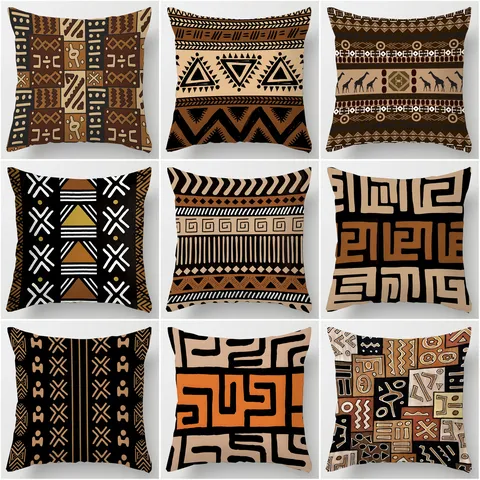 African Totem Ethnic Print Throw Pillow Cover Decorative Geometric Pattern Cushion Cover for Sofa Home Living Room