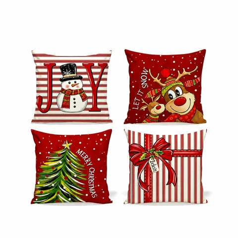 Christmas Pillow Cover Decorative Holiday Cushion Cover Polyester Printed Square Throw Pillow Case For Sofa Living Room