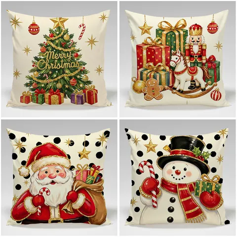 Christmas Pillow Cover Decorative Holiday Cushion Cover Polyester Printed Square Throw Pillow Case For Sofa Living Room