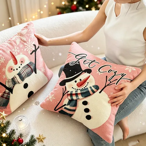Federa per Cuscino Stampata Pupazzo di Neve Natalizio Fiocco di Neve Poliestere Federa Decorativa per Soggiorno Divano Casa