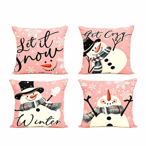 Federa per Cuscino Stampata Pupazzo di Neve Natalizio Fiocco di Neve Poliestere Federa Decorativa per Soggiorno Divano Casa
